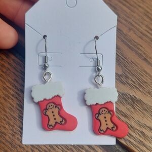 3/$10 Gingerbread Man Christmas Stocking Dangle Earrings Handmade